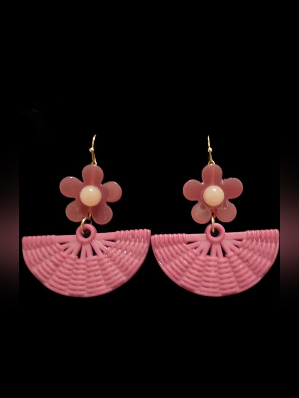 Pink Flower & Fan Drop Earrings